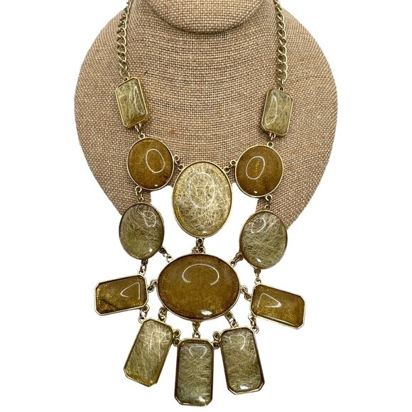 Vintage Boho Statement Bib Necklace Acrylic Chunky Bead Brown Cream Earthy Inspo - Picture 2 of 5